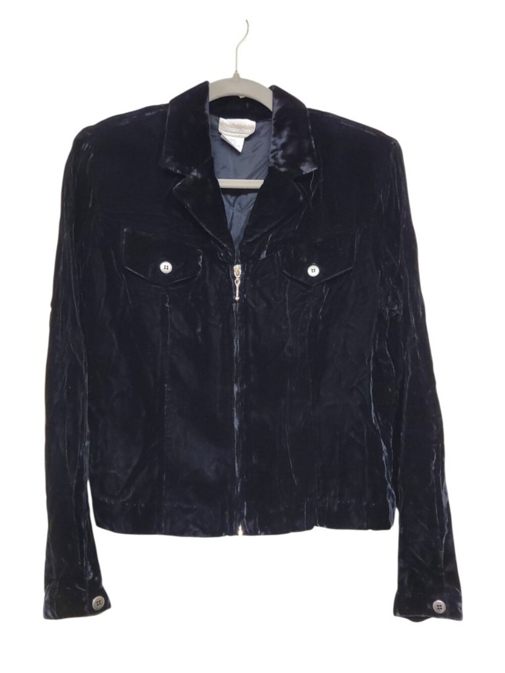 Coldwater Creek Vintage Black Velvet Zip Front Lightweight Shacket Jacket USA 10